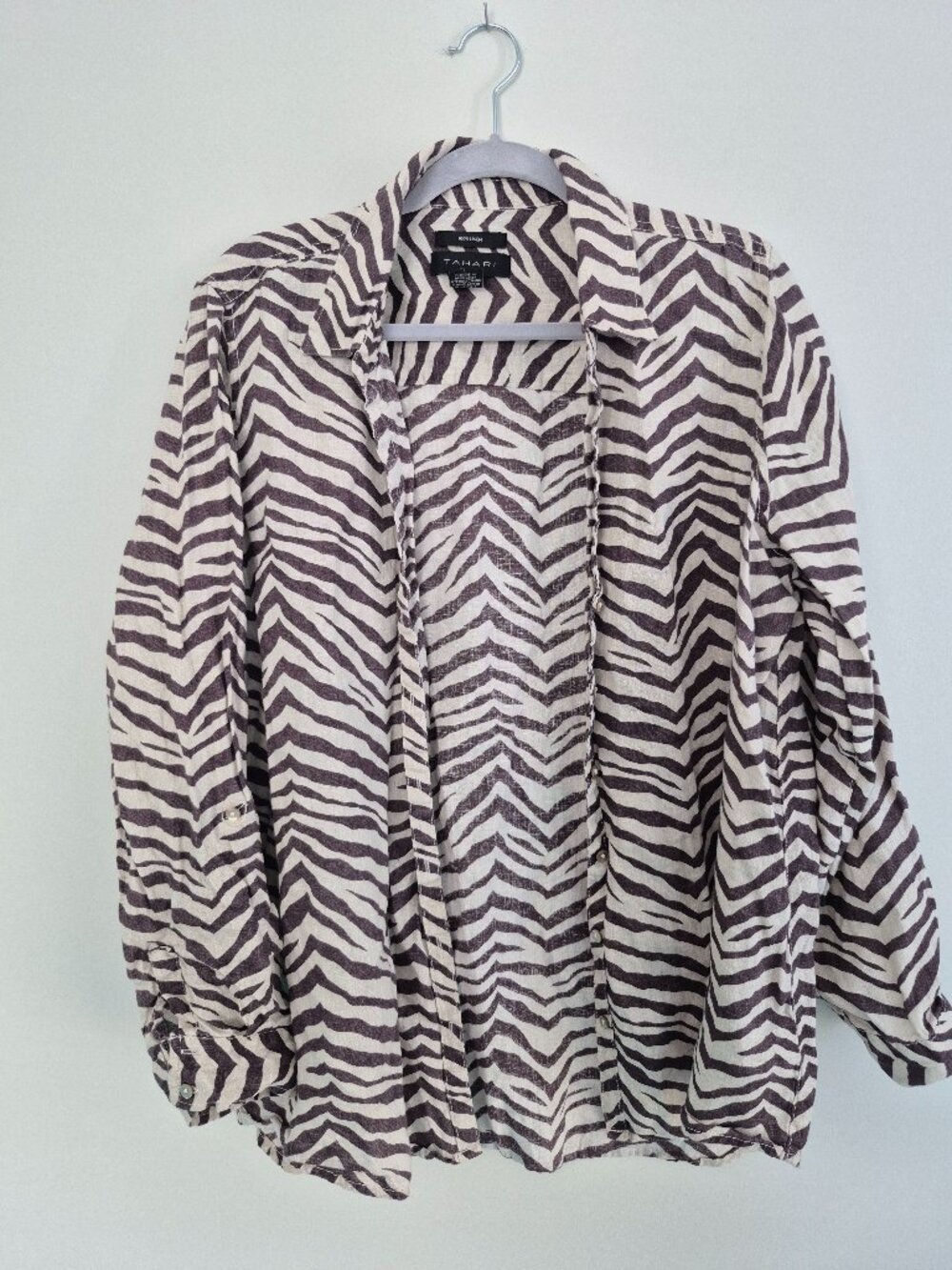Tahari 100% Linen Zebra Print Button‑Down Shirt – XL